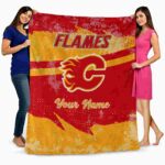 customized calgary flames grunge streaks red blanket best selling
