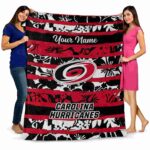customized carolina hurricanes floral stripes red white blanket best selling