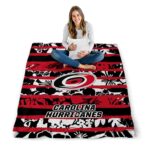customized carolina hurricanes floral stripes red white blanket best selling