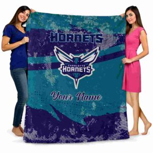 customized charlotte hornets grunge streaks teal blanket fashion forward
