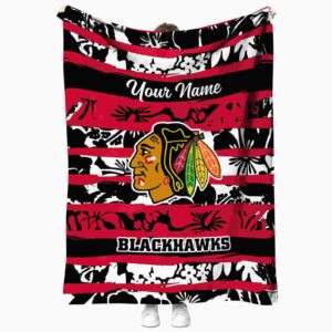 customized chicago blackhawks floral stripes red white blanket best selling
