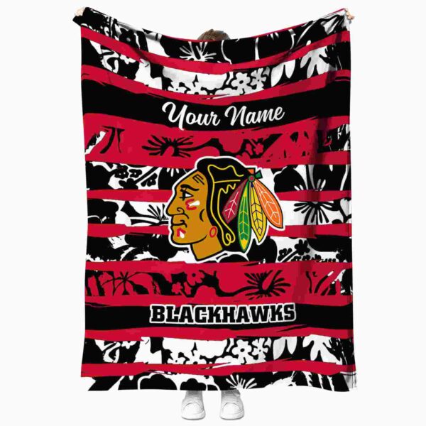 customized chicago blackhawks floral stripes red white blanket best selling