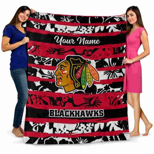 customized chicago blackhawks floral stripes red white blanket fashion forward