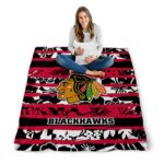customized chicago blackhawks floral stripes red white blanket high quality