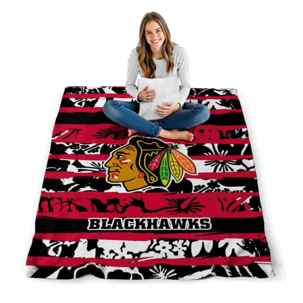 customized chicago blackhawks floral stripes red white blanket high quality