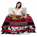 customized chicago blackhawks floral stripes red white blanket latest model