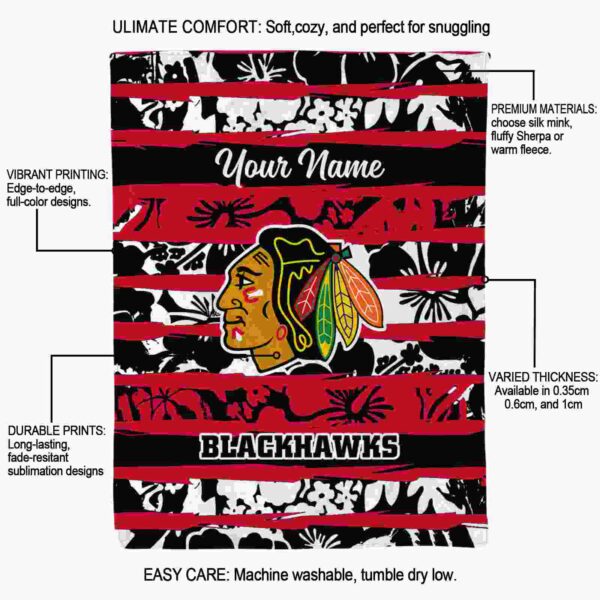 customized chicago blackhawks floral stripes red white blanket new arrival