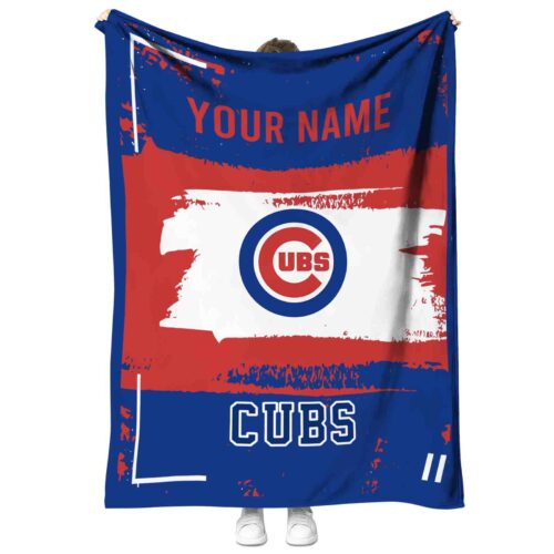 customized chicago cubs paint strokes blue white blanket best selling