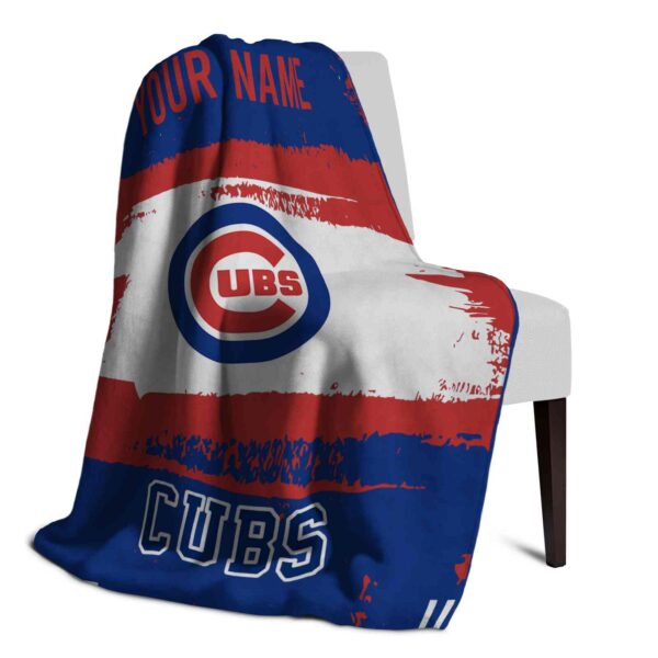 customized chicago cubs paint strokes blue white blanket top rated