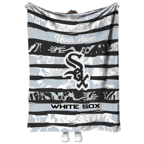 customized chicago white sox floral stripes black white blanket best selling