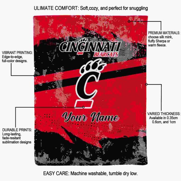 customized cincinnati bearcats grunge streaks red blanket new arrival