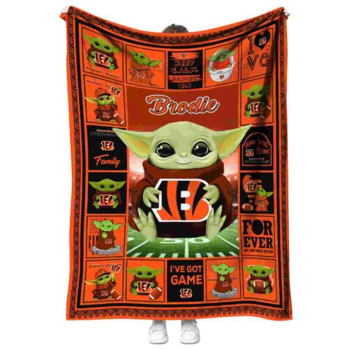 customized cincinnati bengals baby yoda orange blanket best selling