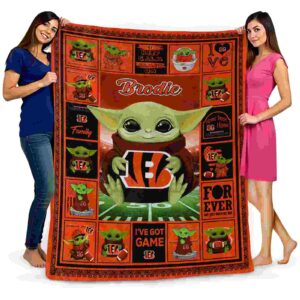 customized cincinnati bengals baby yoda orange blanket fashion forward