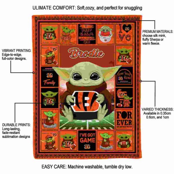 customized cincinnati bengals baby yoda orange blanket new arrival