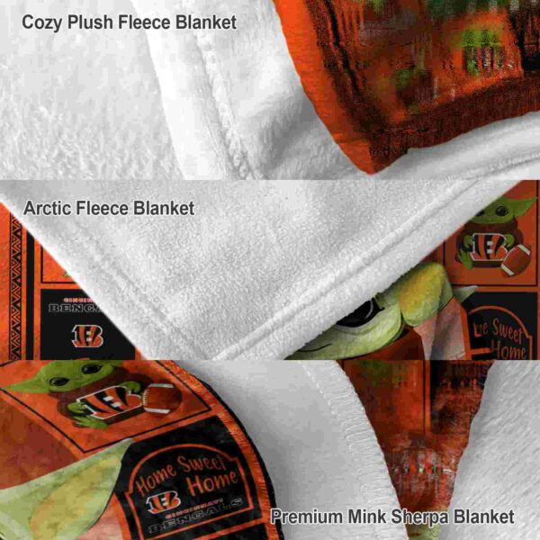 customized cincinnati bengals baby yoda orange blanket premium grade
