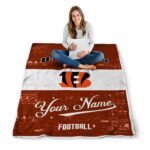 customized cincinnati bengals grunge texture orange white blanket best selling
