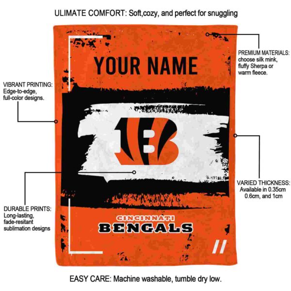 customized cincinnati bengals paint strokes orange white blanket new arrival