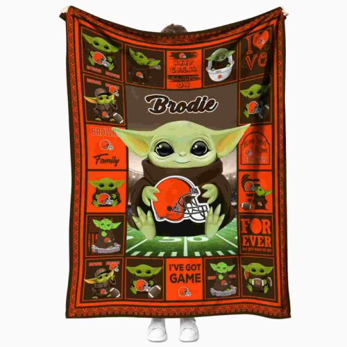 customized cleveland browns baby yoda brown blanket best selling