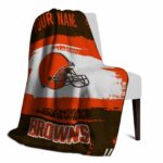 customized cleveland browns paint strokes brown white blanket best selling