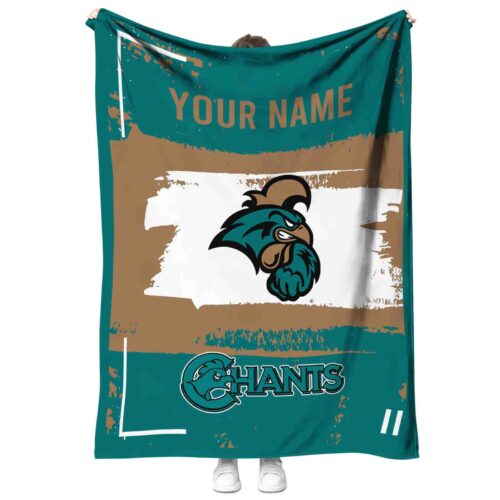 customized coastal carolina chanticleers paint strokes green white blanket best selling