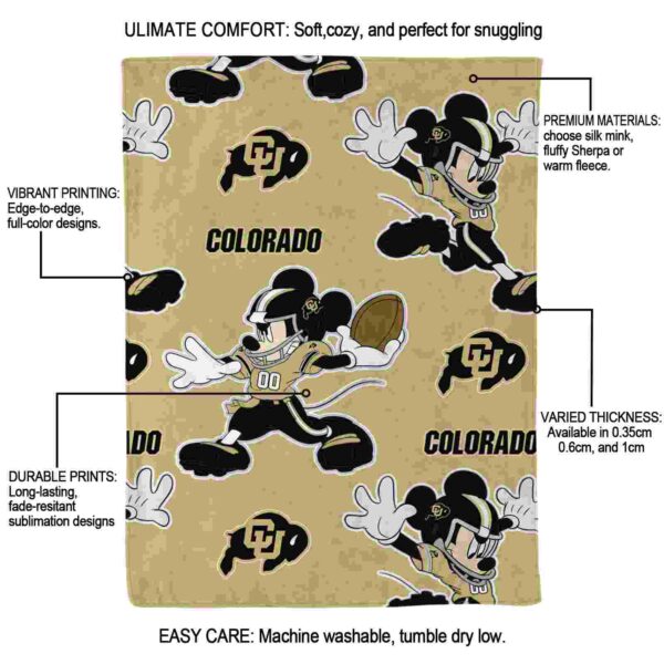 customized colorado buffaloes mickey gold blanket new arrival