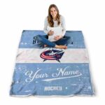 customized columbus blue jackets grunge texture navy blue white blanket high quality
