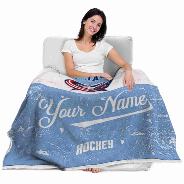 customized columbus blue jackets grunge texture navy blue white blanket latest model