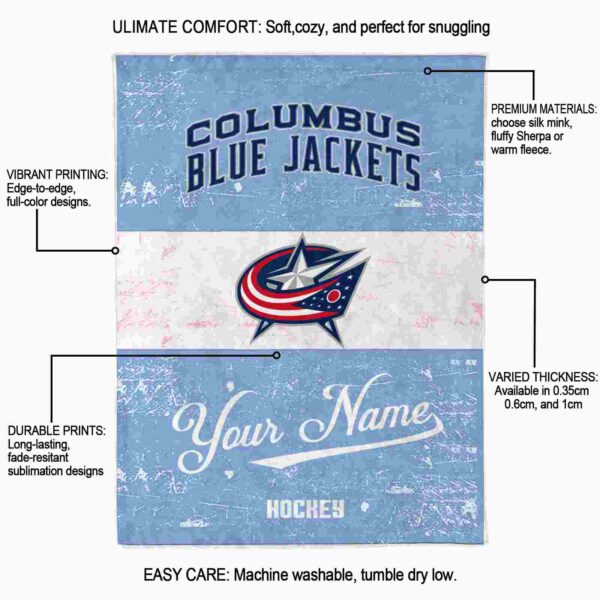 customized columbus blue jackets grunge texture navy blue white blanket new arrival