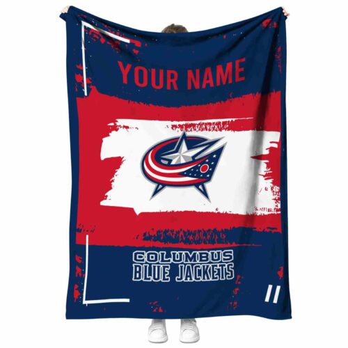 customized columbus blue jackets paint strokes navy blue white blanket best selling