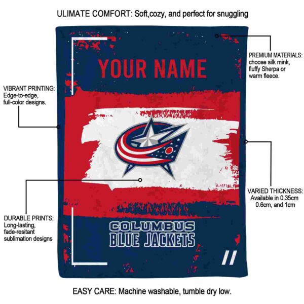 customized columbus blue jackets paint strokes navy blue white blanket new arrival