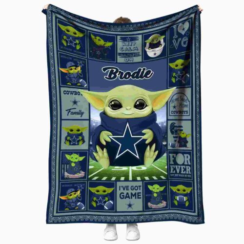 customized dallas cowboys baby yoda blue blanket best selling