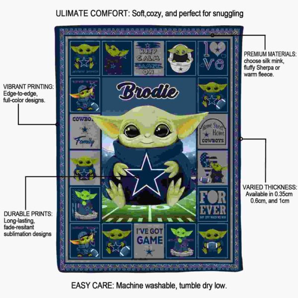 customized dallas cowboys baby yoda blue blanket new arrival