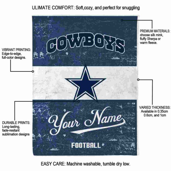 customized dallas cowboys grunge texture blue white blanket new arrival