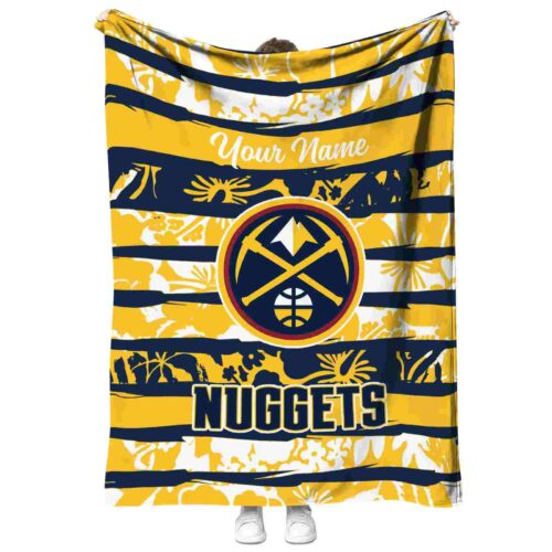 customized denver nuggets floral stripes blue white blanket best selling