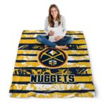 customized denver nuggets floral stripes blue white blanket best selling