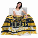 customized denver nuggets floral stripes blue white blanket best selling