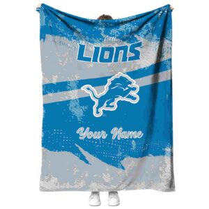 customized detroit lions grunge streaks blue blanket best selling