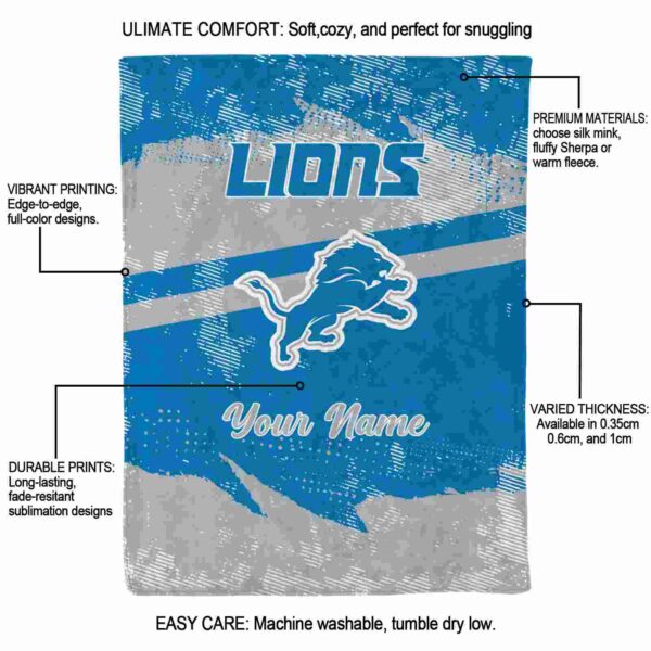 customized detroit lions grunge streaks blue blanket new arrival