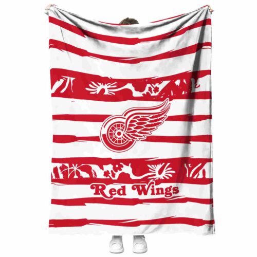 customized detroit red wings floral stripes red white blanket best selling