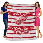 customized detroit red wings floral stripes red white blanket best selling