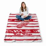 customized detroit red wings floral stripes red white blanket best selling