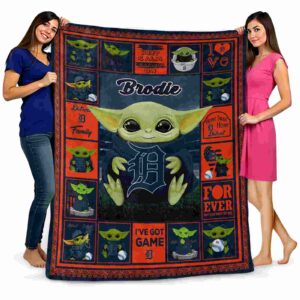customized detroit tigers baby yoda navy blanket fashion forward