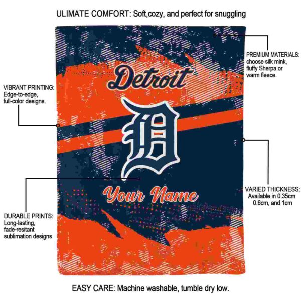 customized detroit tigers grunge streaks navy blanket new arrival