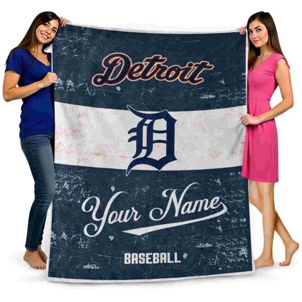 customized detroit tigers grunge texture navy white blanket fashion forward