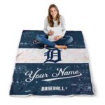 customized detroit tigers grunge texture navy white blanket high quality