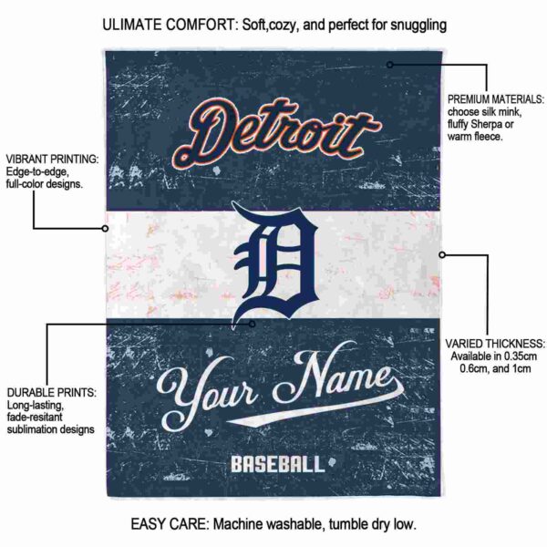 customized detroit tigers grunge texture navy white blanket new arrival