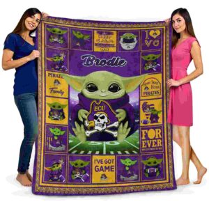 customized east carolina pirates baby yoda purple blanket fashion forward