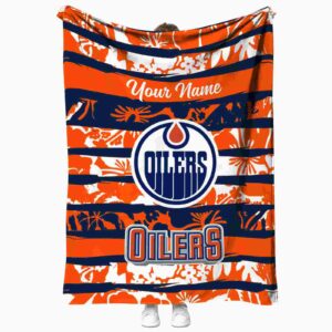 customized edmonton oilers floral stripes blue white blanket best selling