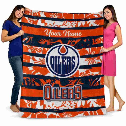 customized edmonton oilers floral stripes blue white blanket fashion forward