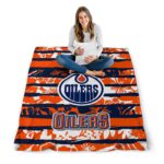 customized edmonton oilers floral stripes blue white blanket high quality